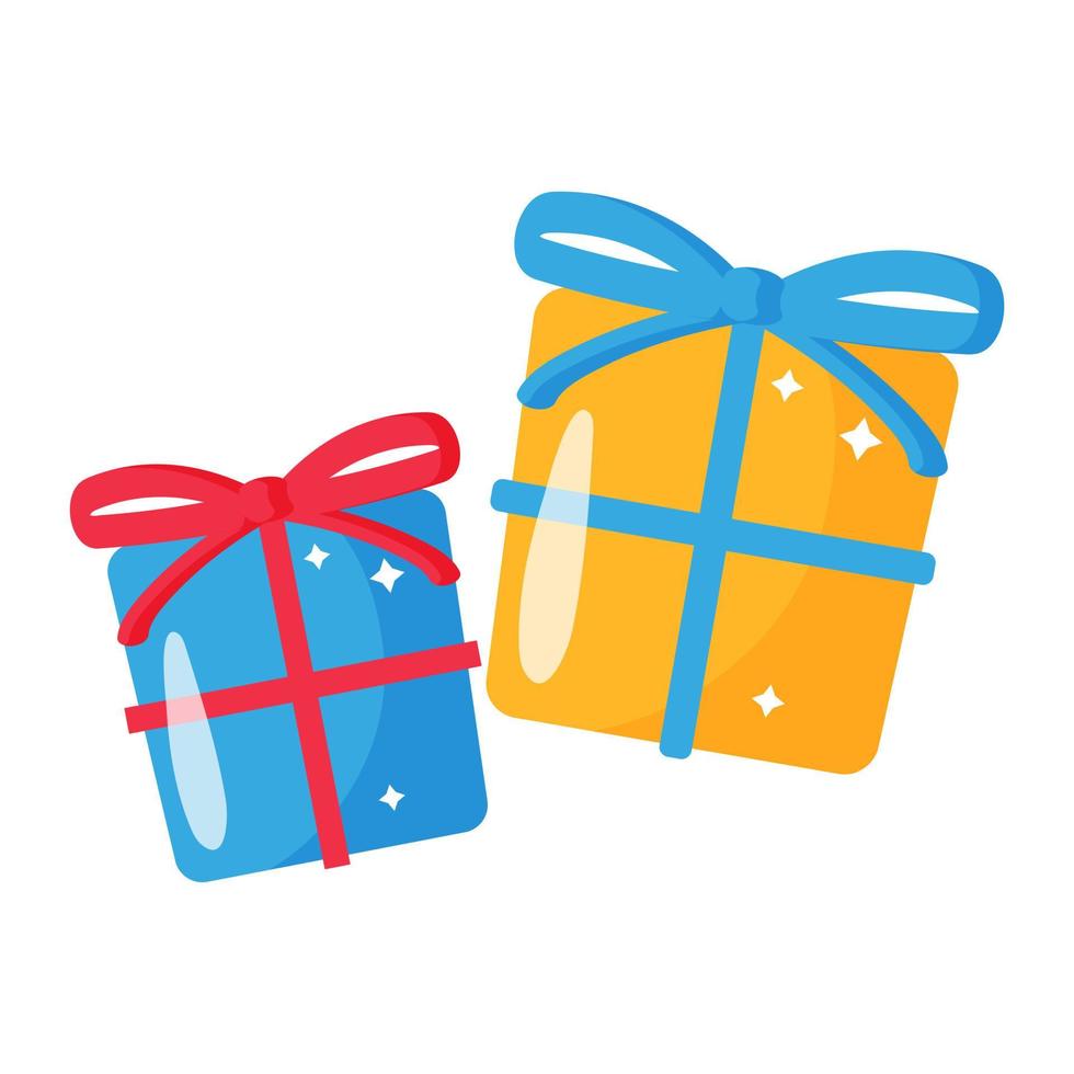 Navidad conjunto festivo de dibujos animados de cajas de regalo con lazo. vector