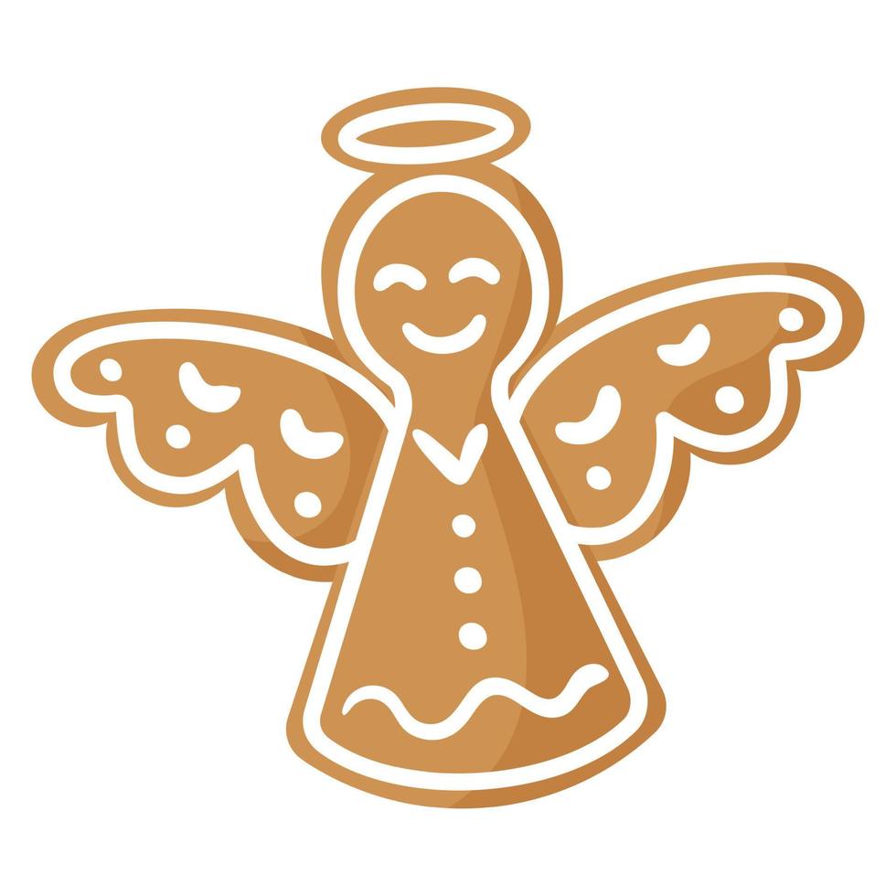 Galleta de jengibre de ángel festivo navideño cubierta con glaseado blanco. vector