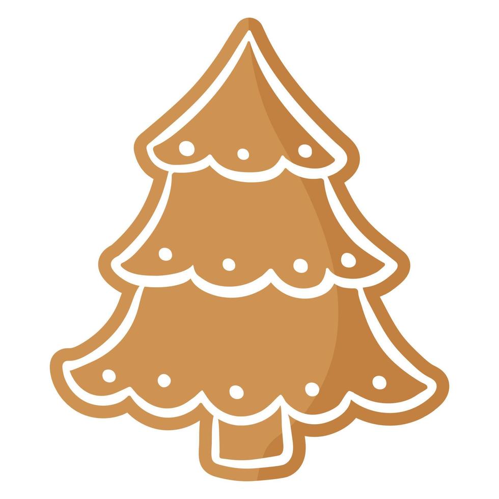 Christmas festive Christmas treegingerbread cookie covered by white icing. vector