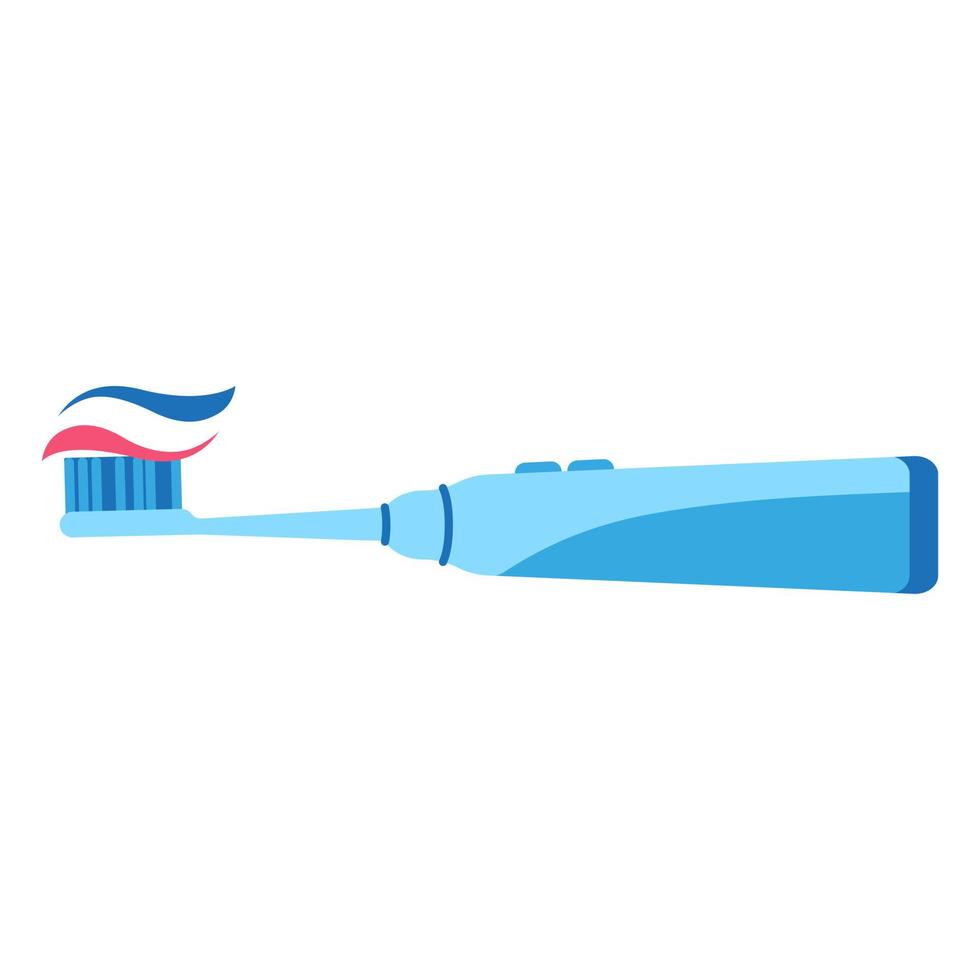 Vector cartoon electric toothbrush with squeezed toothpaste.