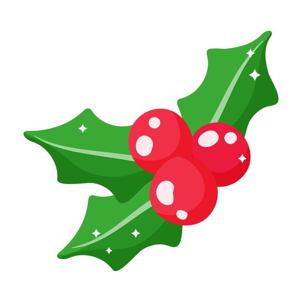 Christmas cartoon festive holly with berries. vector