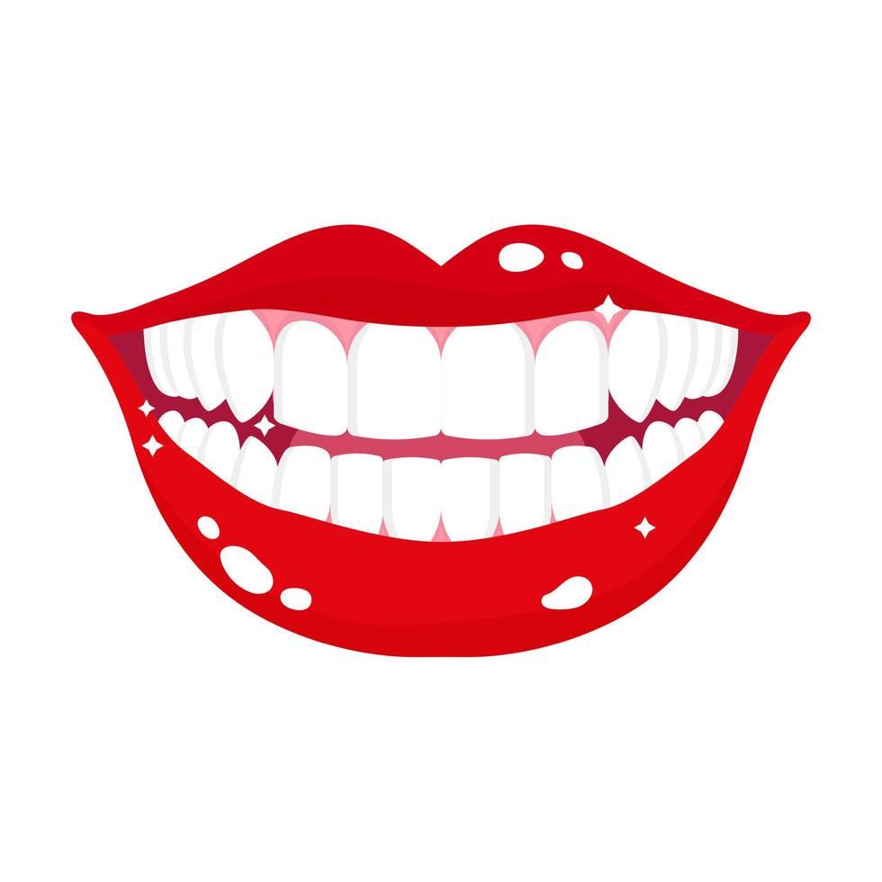 Vector cartoon shine smile mouth with healthy and white teeth.