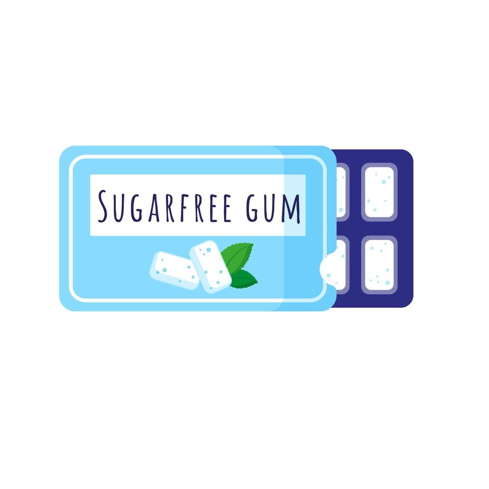 Vector cartoon open packaging of sugar free mint gum.