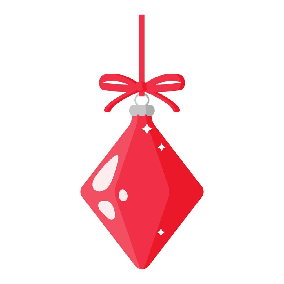 Juguete de árbol de diamante rojo festivo de dibujos animados de Navidad. vector