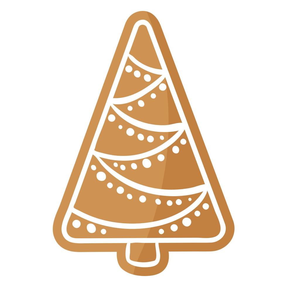 Christmas festive Christmas tree gingerbread cookie covered by white icing. vector
