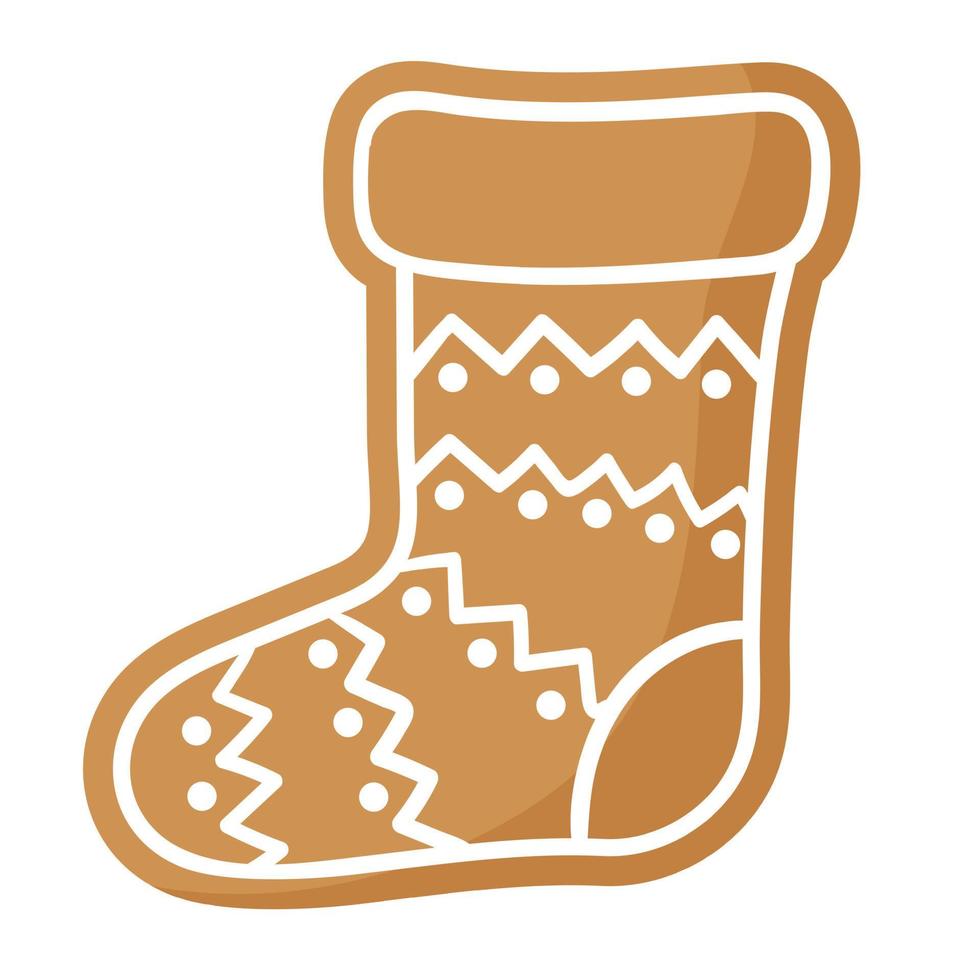 Christmas festive boot gingerbread cookie covered by white icing. vector