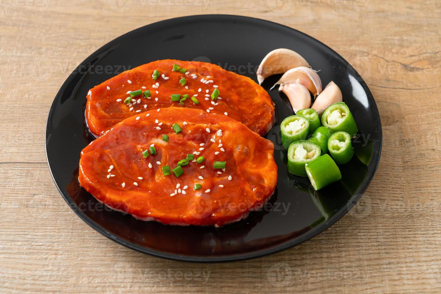 pork Korean marinated or fresh pork raw marinated with Korean spicy paste photo