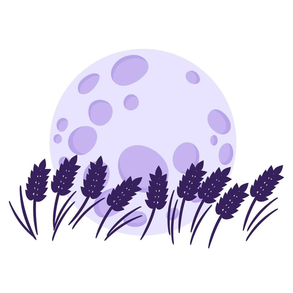 Silhouette of a wheat field against the background of the full moon. vector