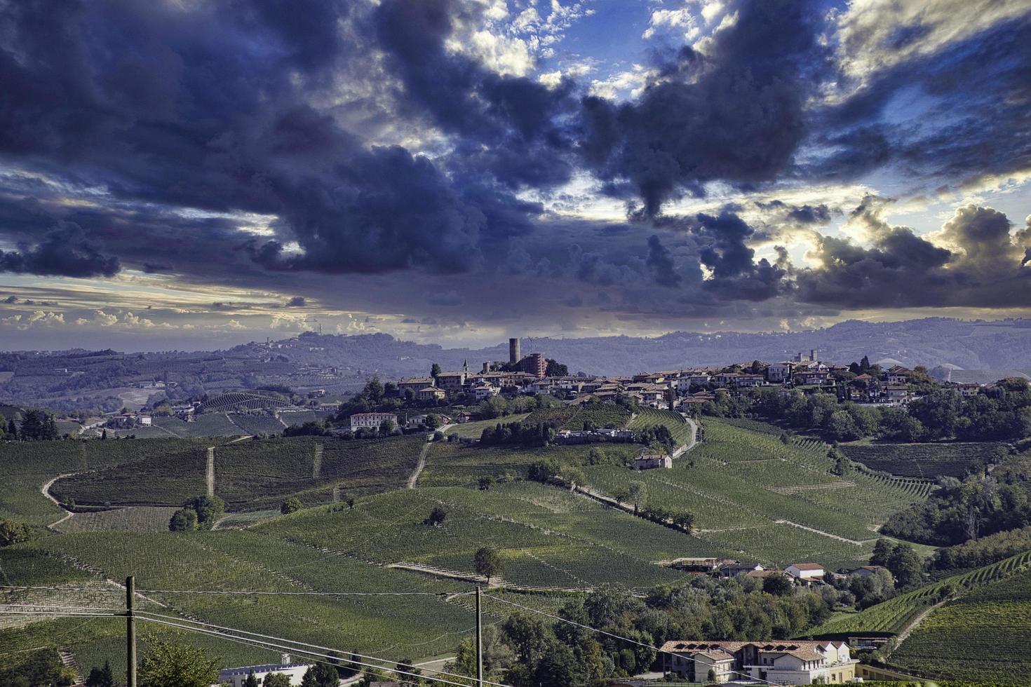 landscapes of the Piedmontese Langhe during the harvest, with the bright colors of autumn photo