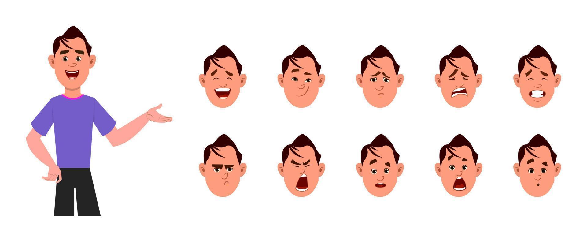 footballer cartoon character with different facial expression set.  different facial emotions for custom animation vector