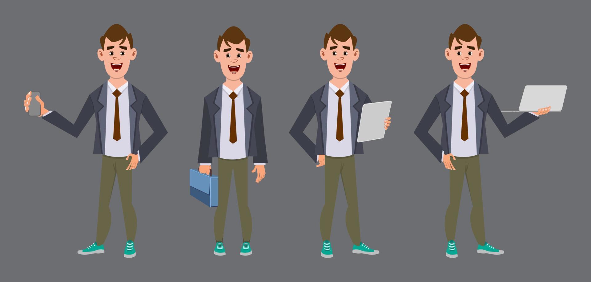 personaje de dibujos animados lindo empresario en diferentes poses vector