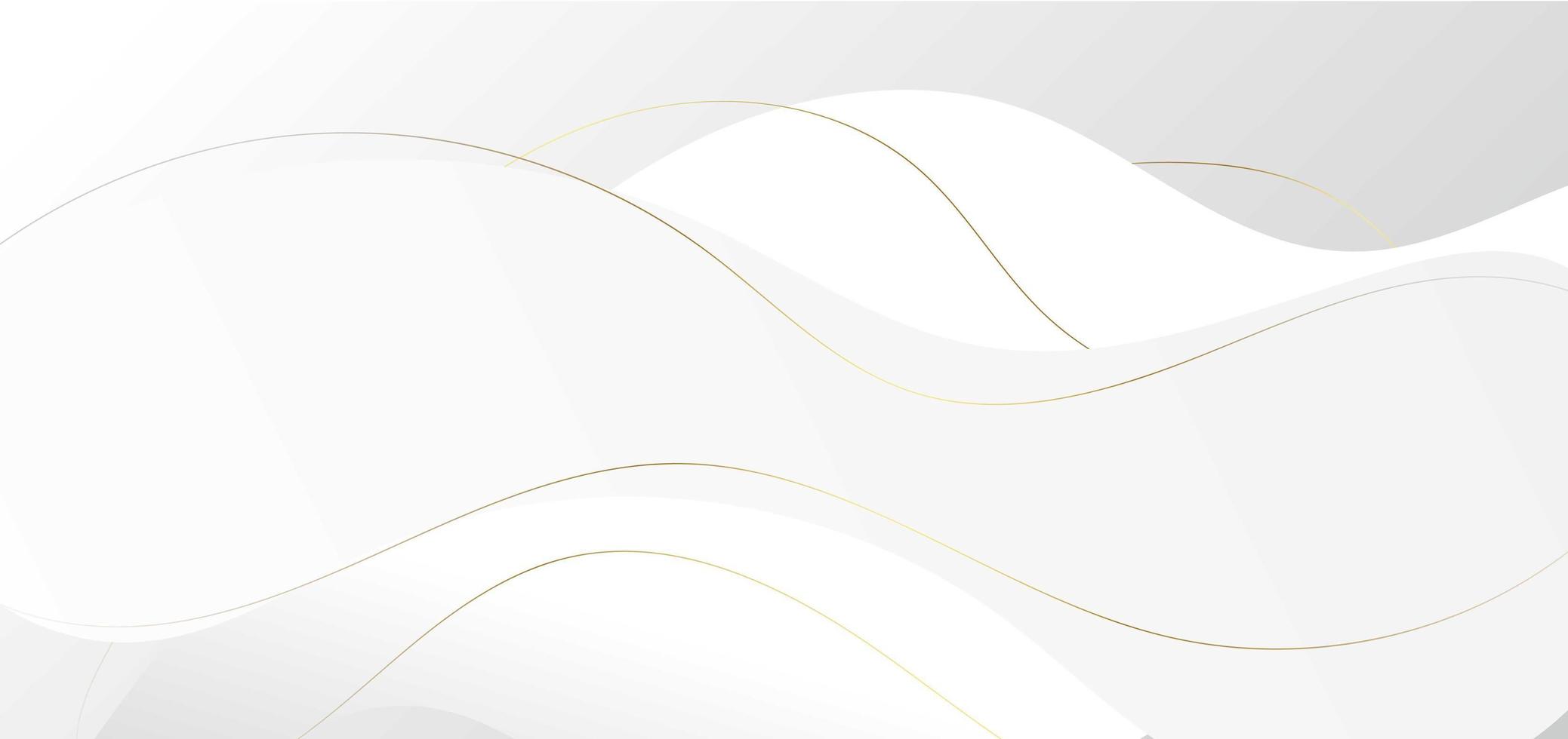 Forma de onda blanca y gris de lujo abstracto con fondo de líneas de rayas doradas. vector