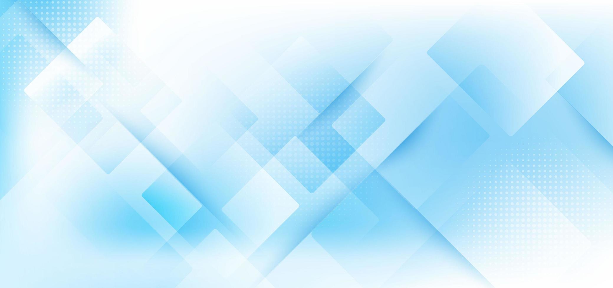 Abstract template background white and bright blue squares overlapping with halftone and texture. vector