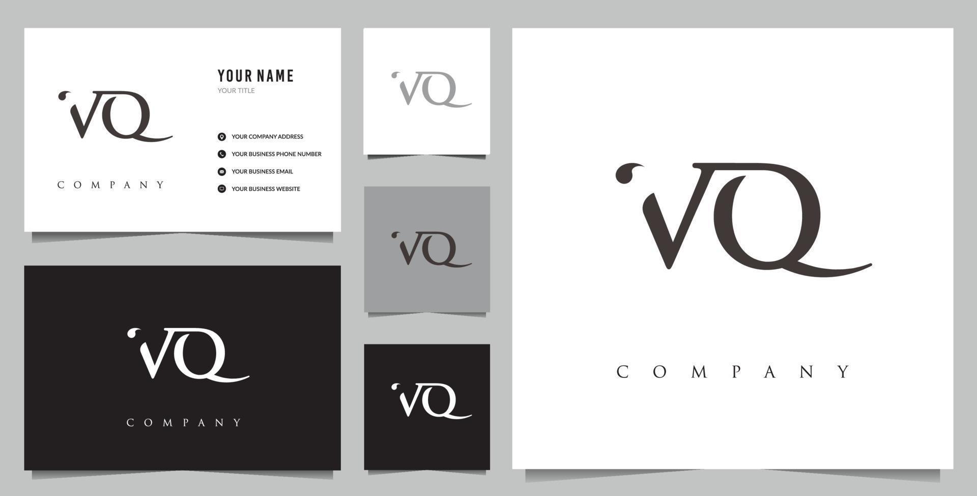 logotipo de vq inicial y tarjeta de visita. vector