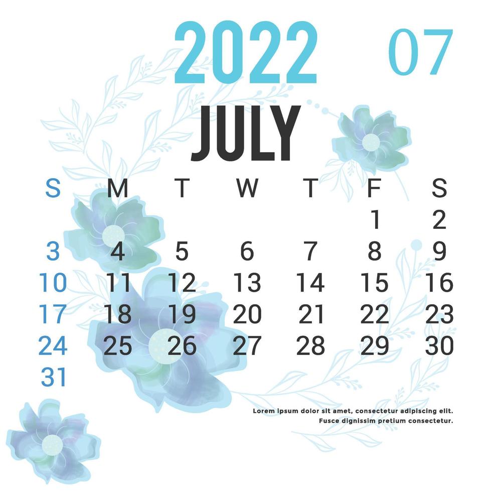 Printable Calendar 2022 Template Design vector