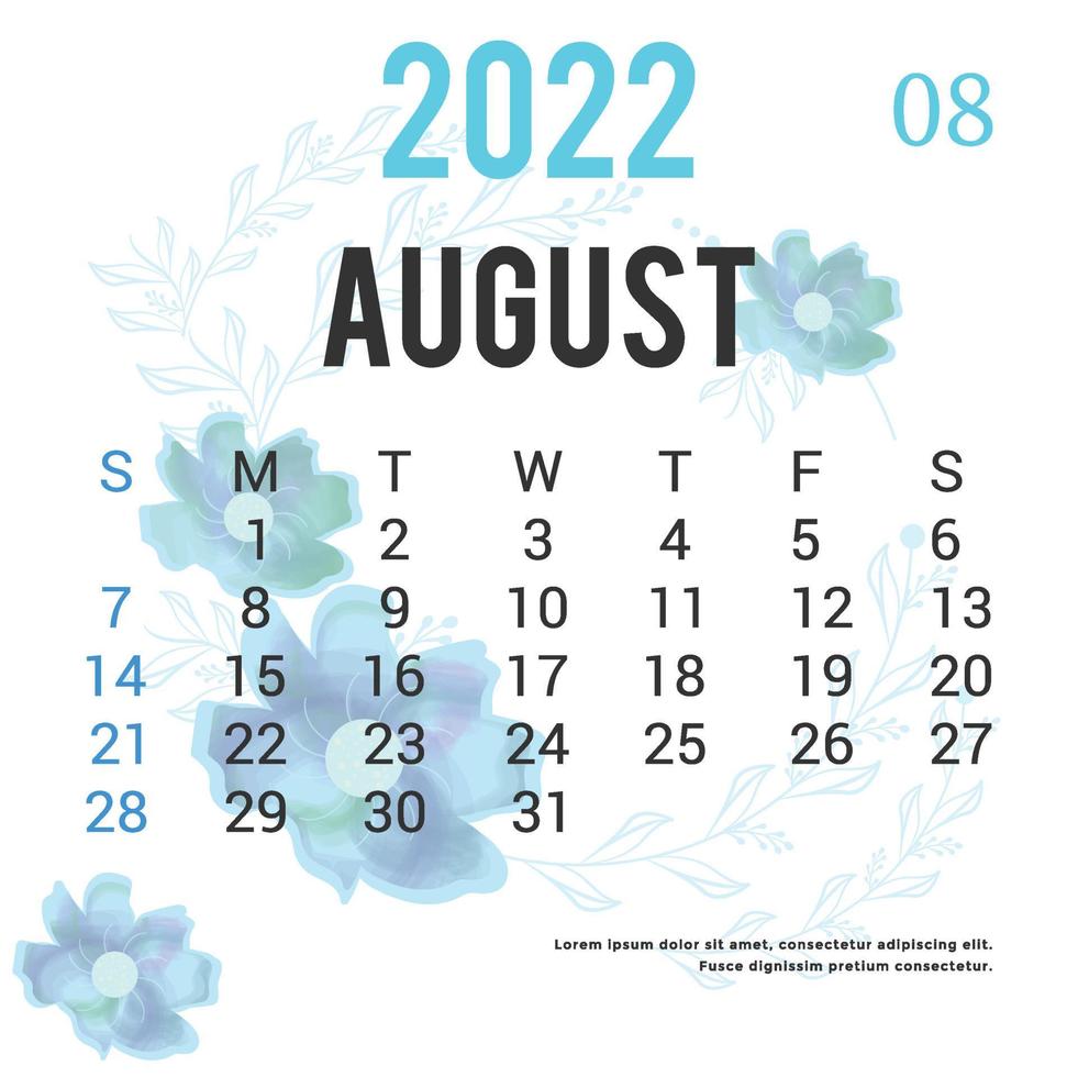 Printable Calendar 2022 Template Design vector