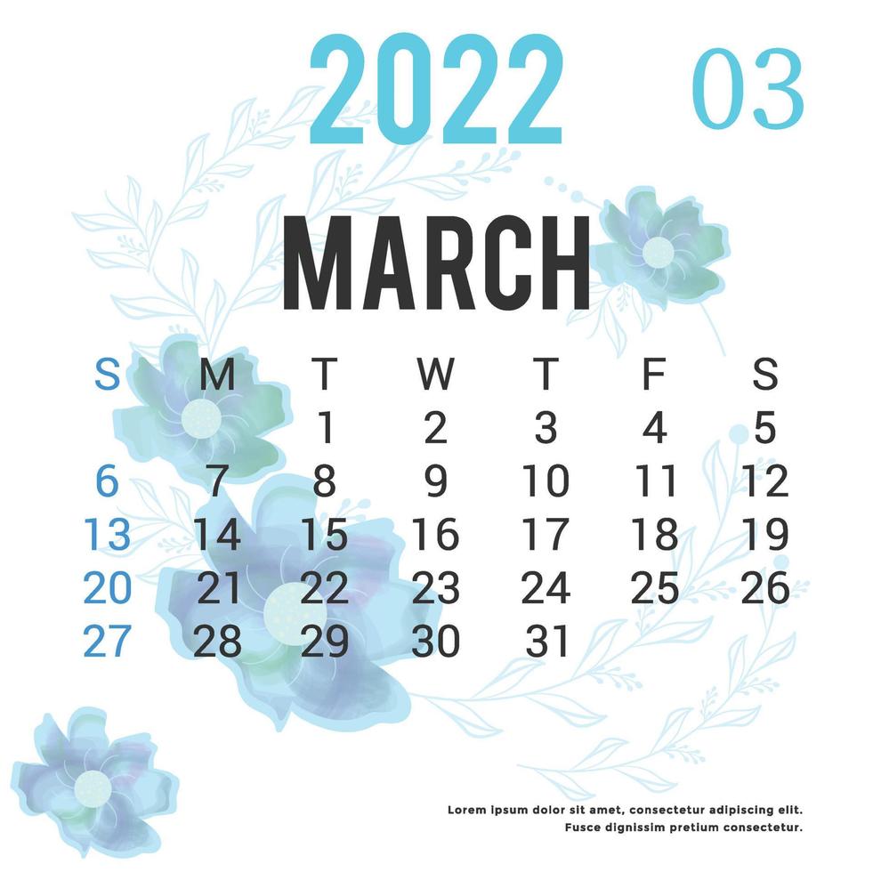Printable Calendar 2022 Template Design vector