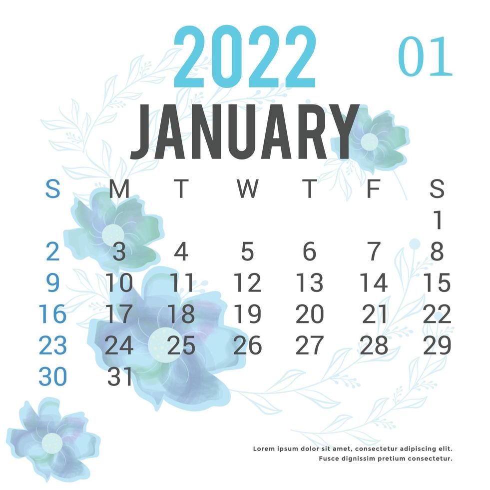 Printable Calendar 2022 Template Design vector