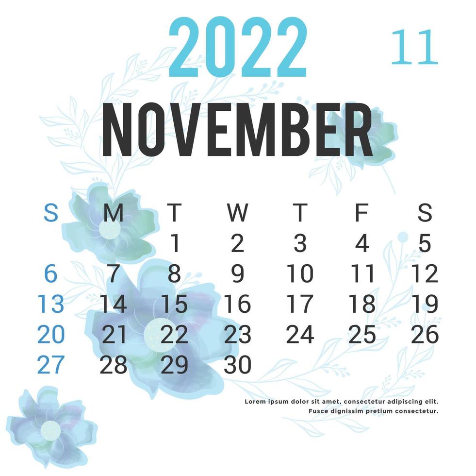 Printable Calendar 2022 Template Design vector