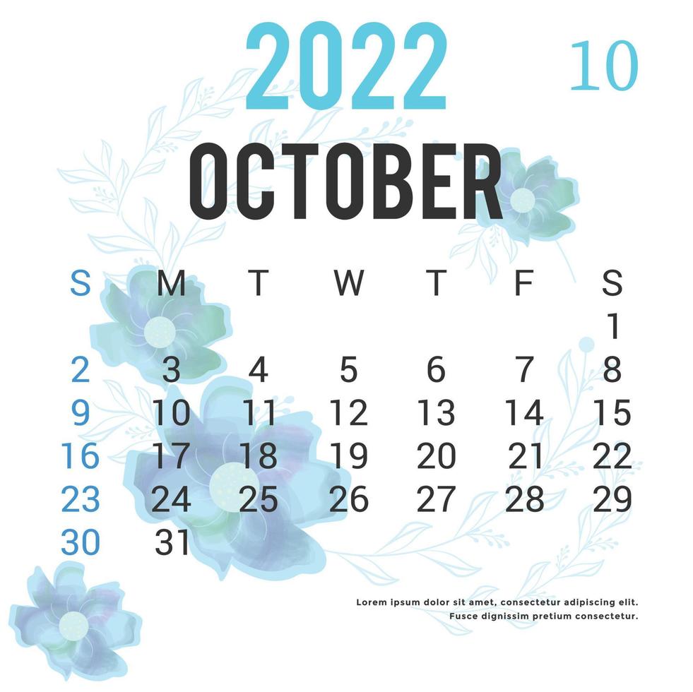 Printable Calendar 2022 Template Design vector