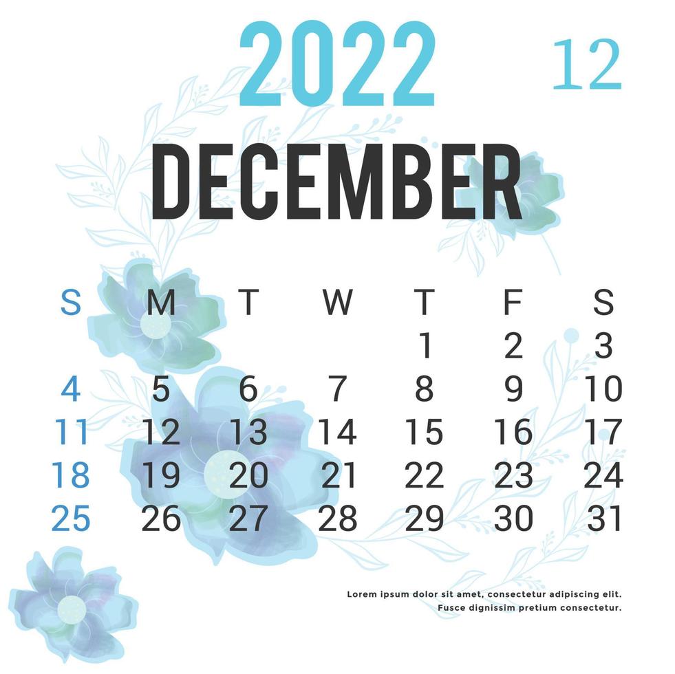 Printable Calendar 2022 Template Design vector