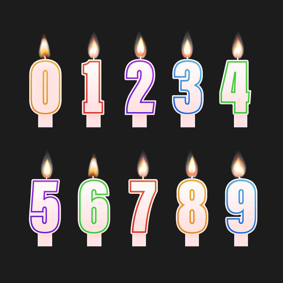 Wax candle numbers vector set