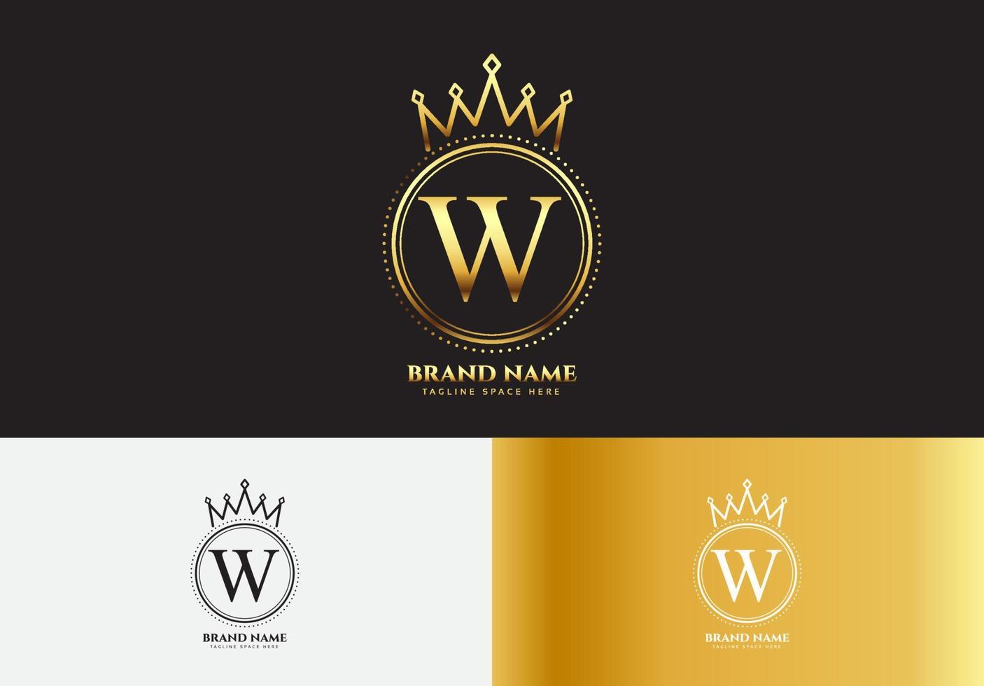 Letra w concepto de logotipo de corona de lujo de oro vector