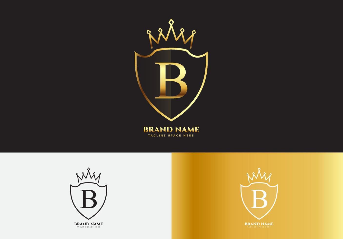 Letra b oro concepto de logotipo de corona de lujo vector