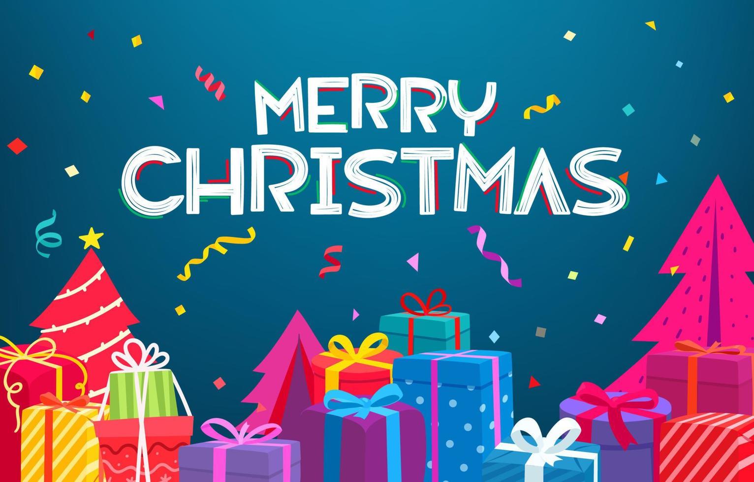 Merry Christmas greeting card. Vector concept with gift boxes