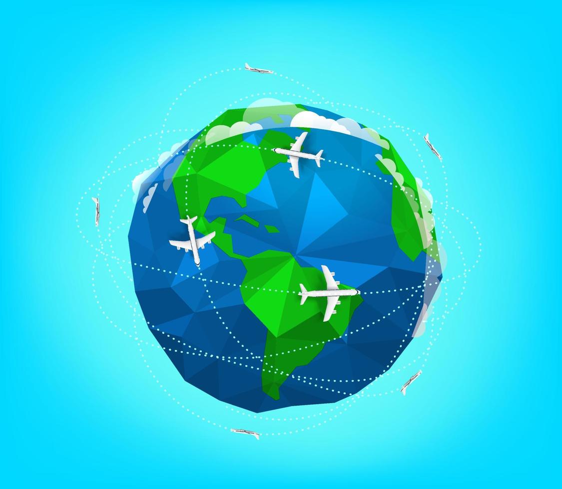 Modern aircrafts flight trajectorys vector illustration