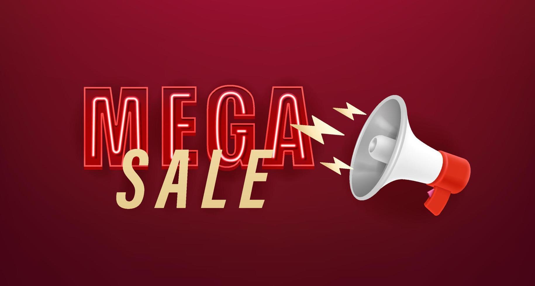 Mega sale announce banner. Cute cartoon 3d style vector illustration