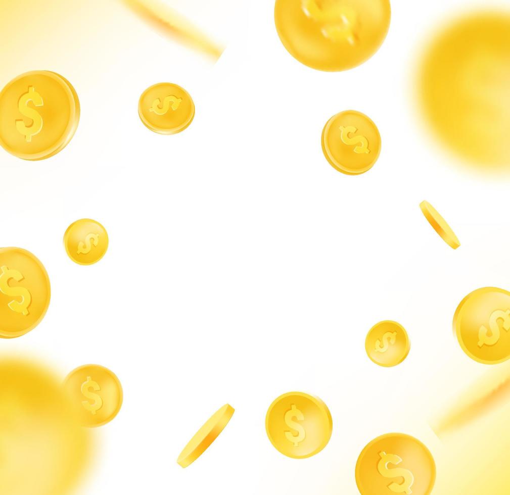 Gold coins radial explosion. Vector frame background