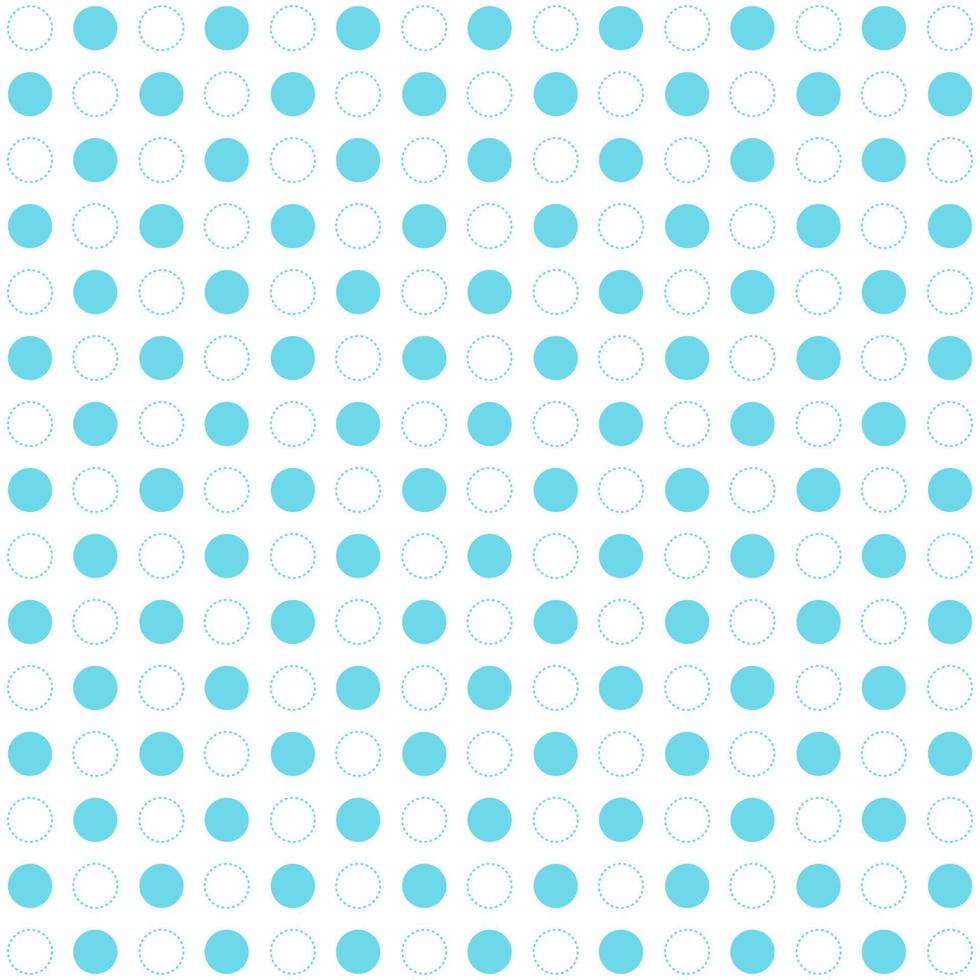 Blue polka dots seamless pattern on white background. Retro circles geometric dashed lines. vector