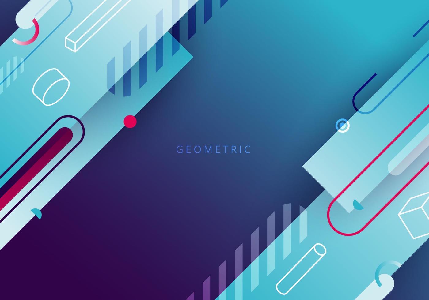 Abstract template blue stripes diagonal with 3D geometric elements decoration on dark blue background vector