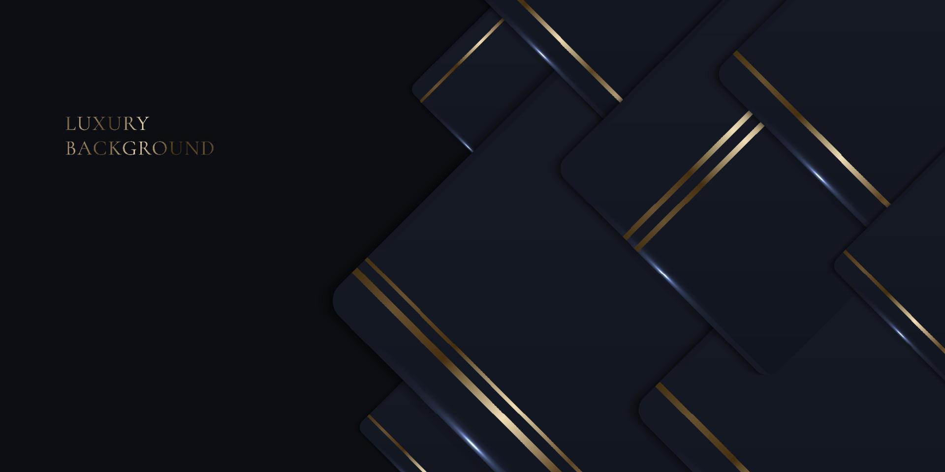 Abstract elegant template dark blue square with golden stripes decoration on black background vector