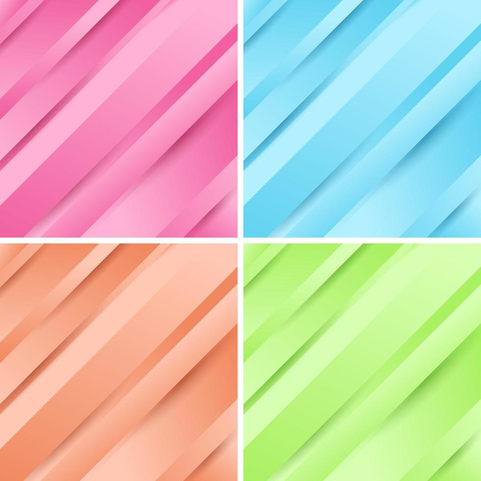 Set of abstract geometric diagonal pink, blue, green, beige gradient colors background vector