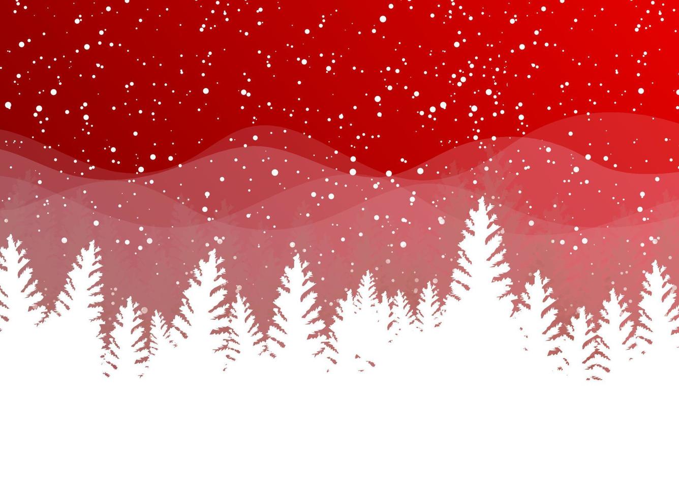 invierno de navidad sobre fondo rojo. nieve blanca con copos de nieve sobre luz plateada brillante. árbol de Navidad. vector