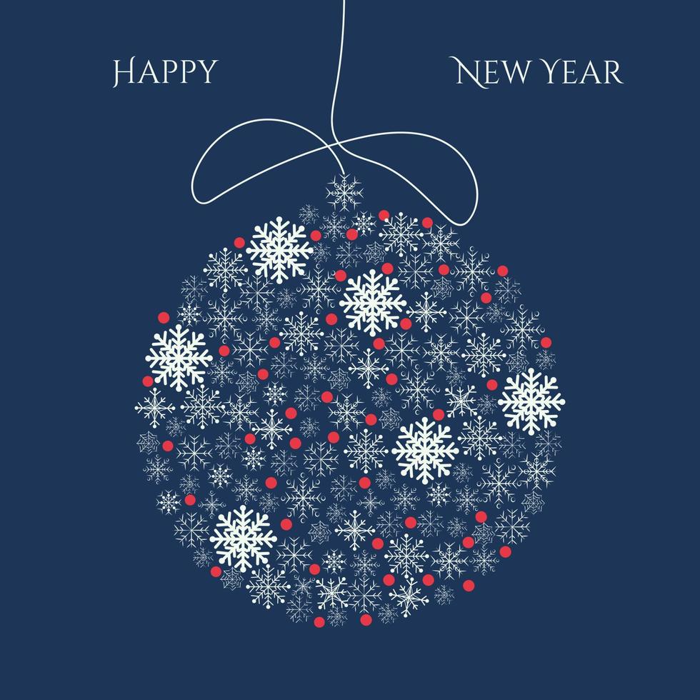 Greeting card with Christmas ball in the form of snowflakes. Winter decoration, banner. Vector illustration