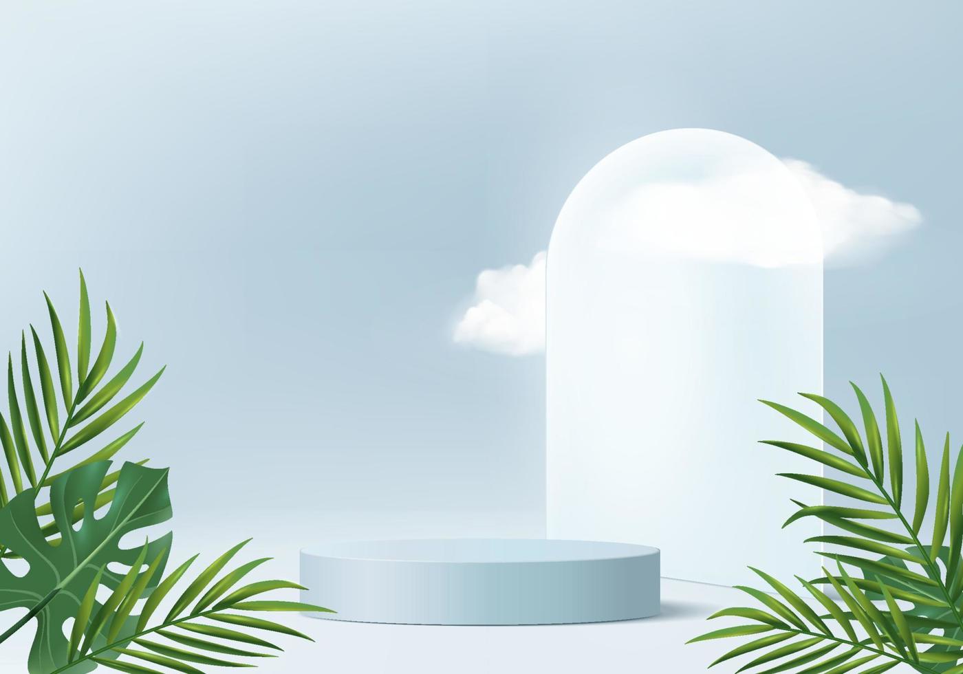 3d background products display podium scene with green leaf geometric platform. background vector 3d render with podium. stand to show cosmetic products. Stage showcase on pedestal display blue studio