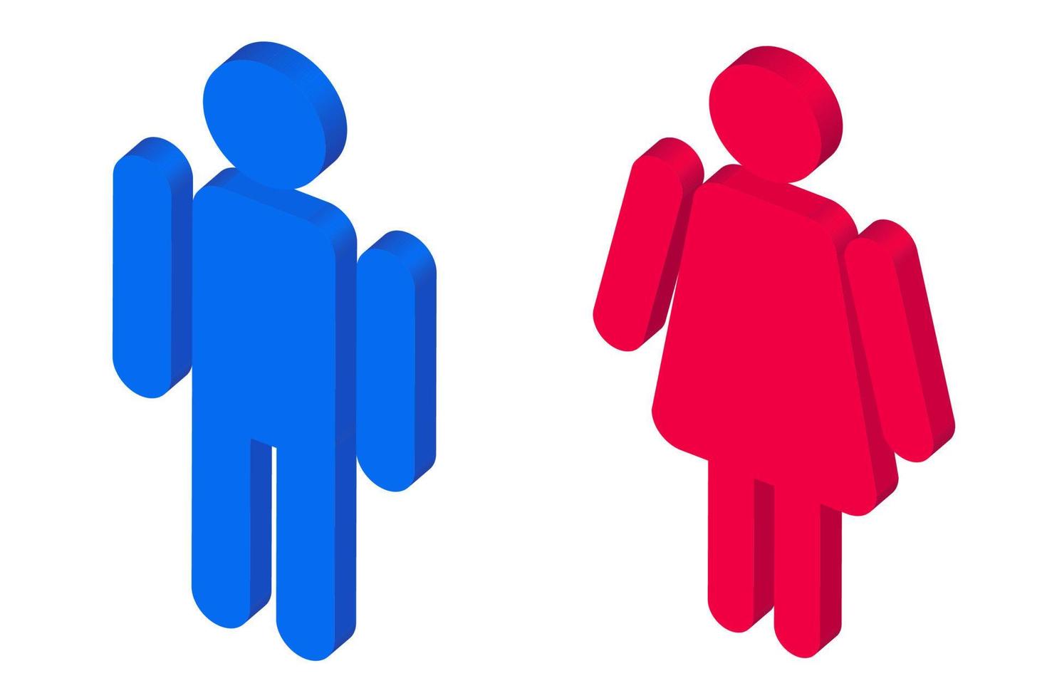 iconos de hombre y mujer representación 3d isométrica en colores azul y rojo. Ilustración de icono de baño isométrico aislado sobre fondo blanco. vector