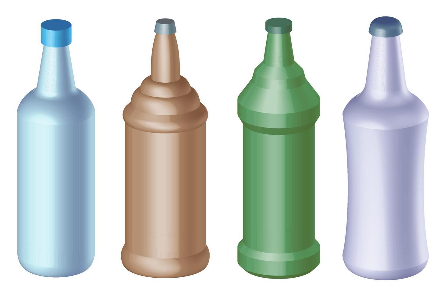 Bottle illustration set, 3D rendering, isolated on white background. Bottles mockup for your design projects. vector