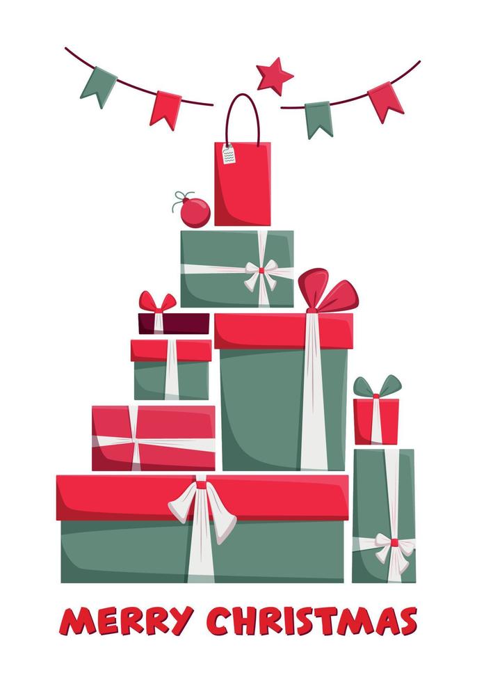 Big pile of colorful wrapped gift boxes vector