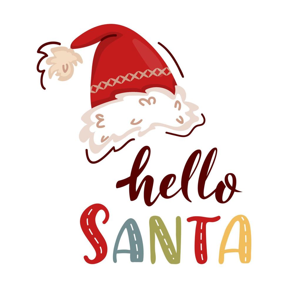 Hello Santa lettering sign with Santa hat vector