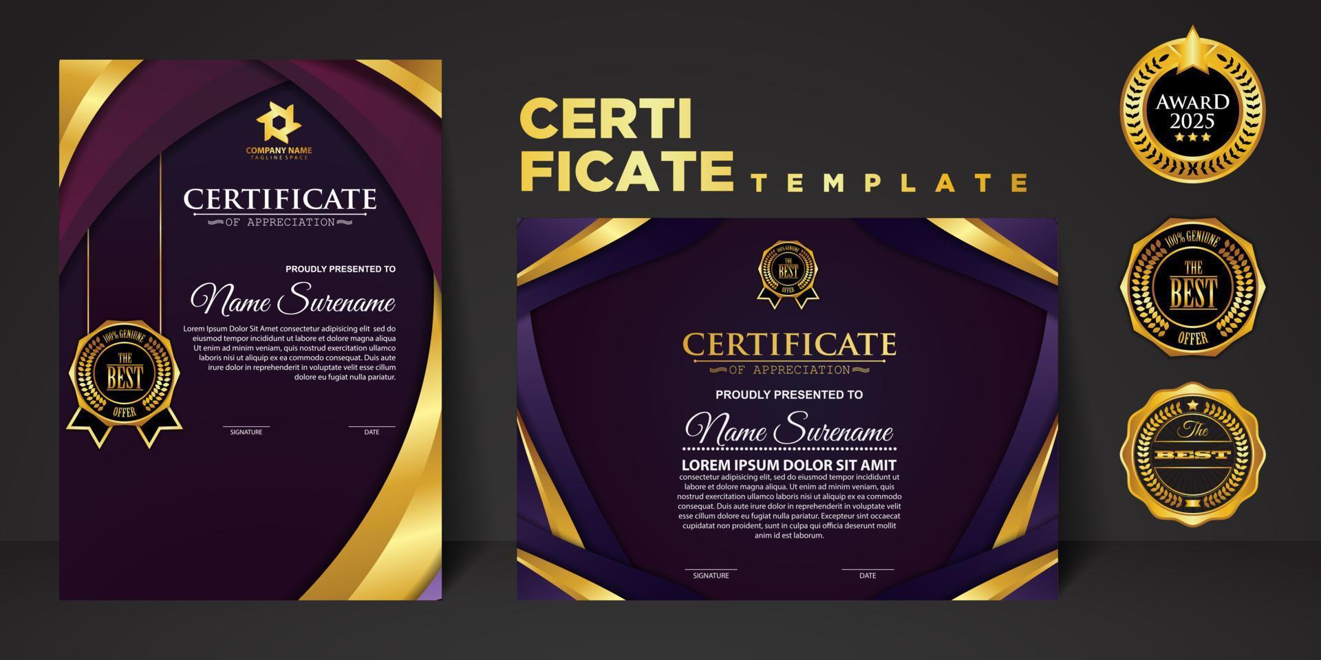 Modern certificate template in gradation and gold colors, luxury and modern style and award style vector image.