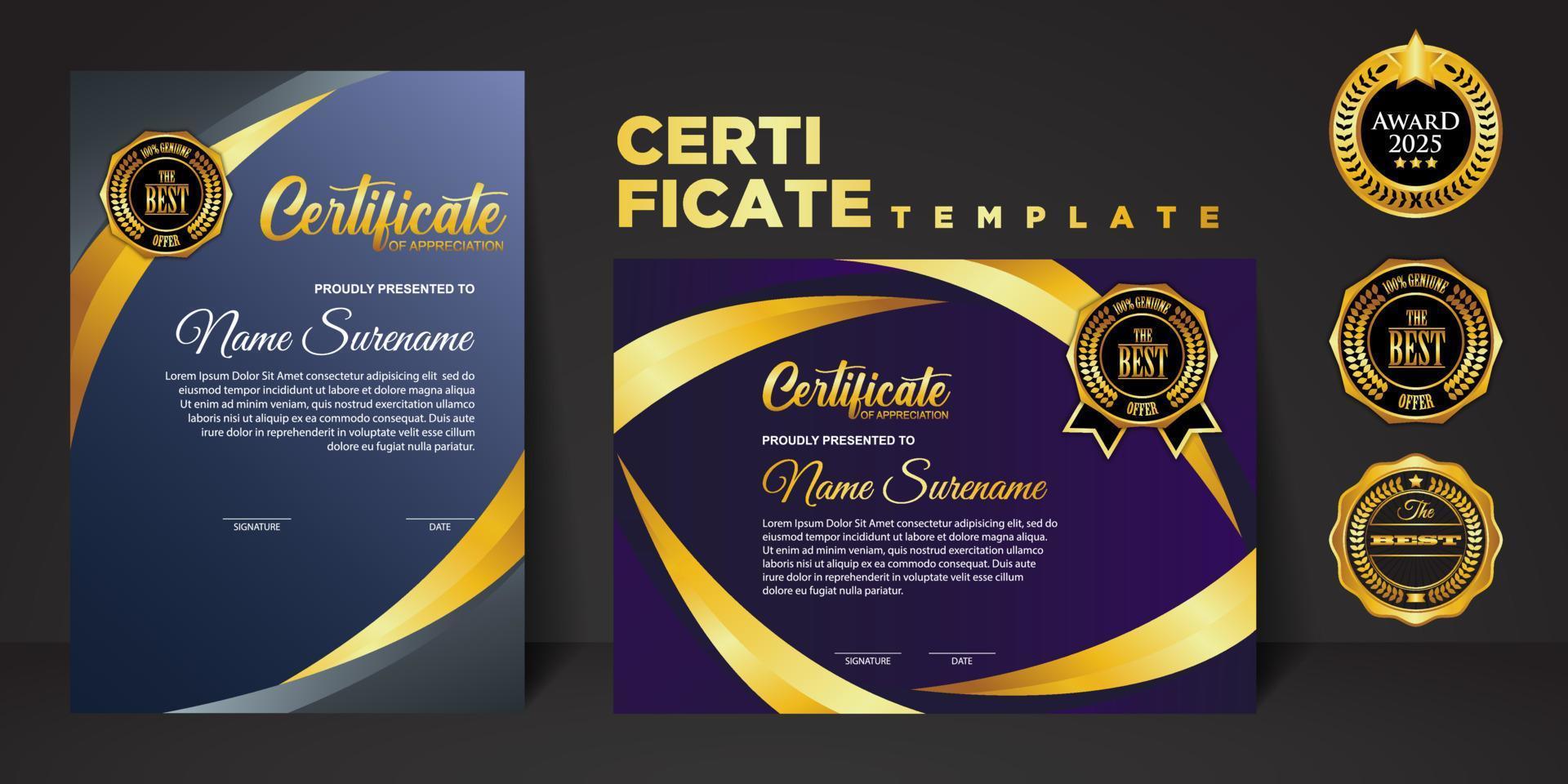 Modern certificate template in gradation and gold colors, luxury and modern style and award style vector image.