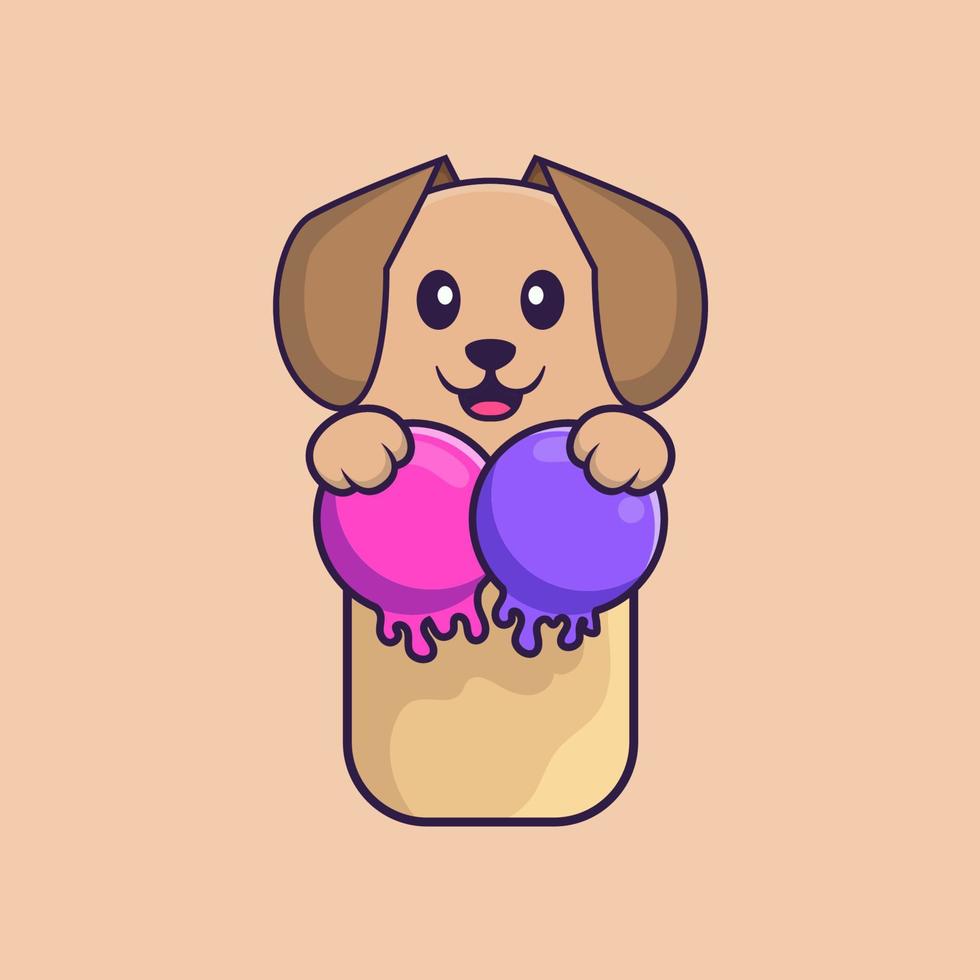 Ilustración de vector de personaje de dibujos animados de perro lindo.