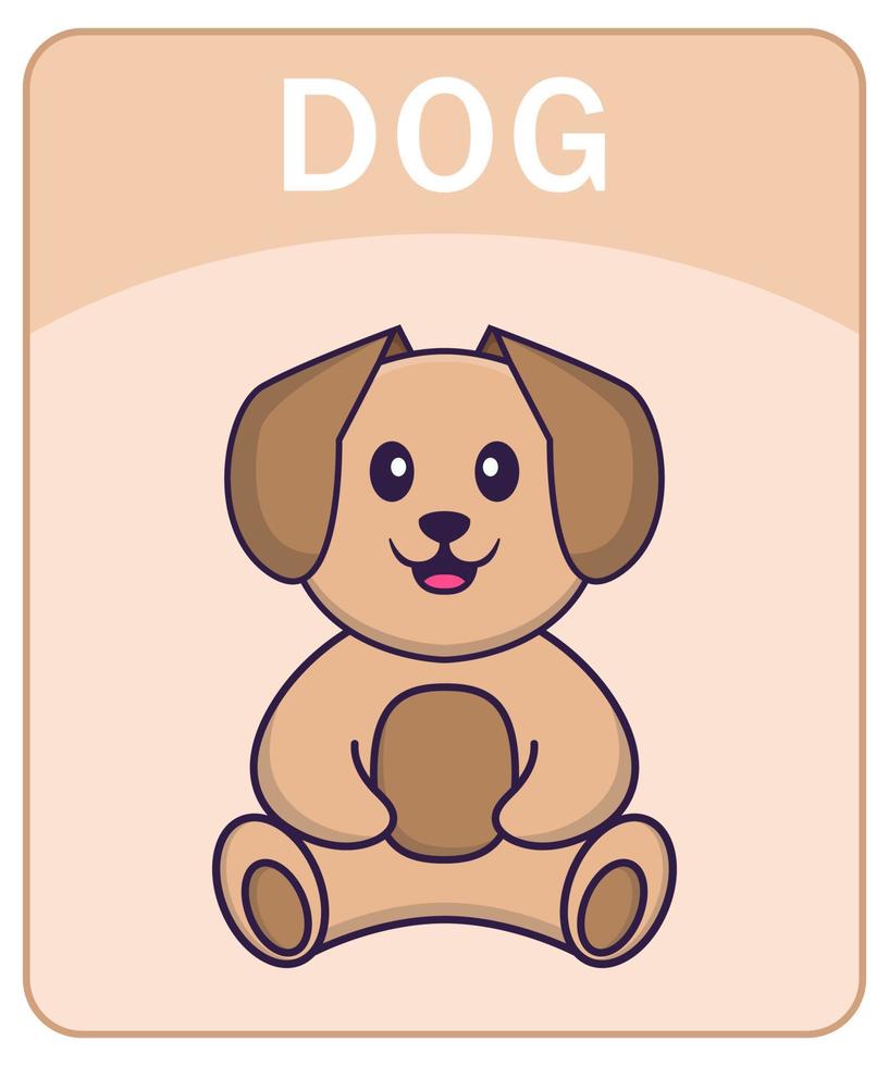 Alphabet flashcard with Cute dog cartoon character. vector