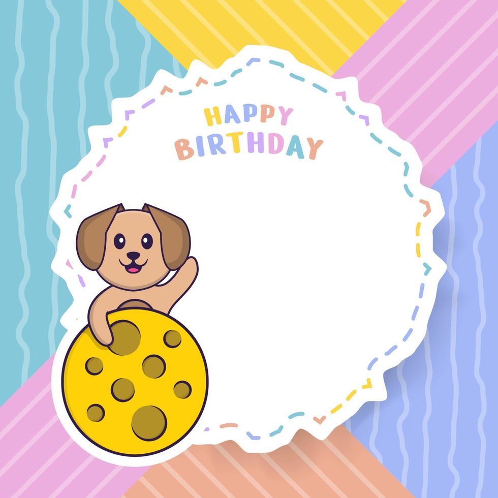 Tarjeta de felicitación de feliz cumpleaños con personaje de dibujos animados de perro lindo. ilustración vectorial vector