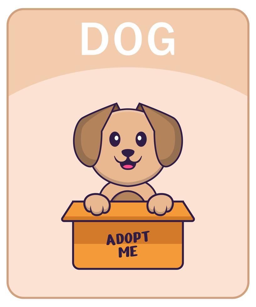 Alphabet flashcard with Cute dog cartoon character. vector
