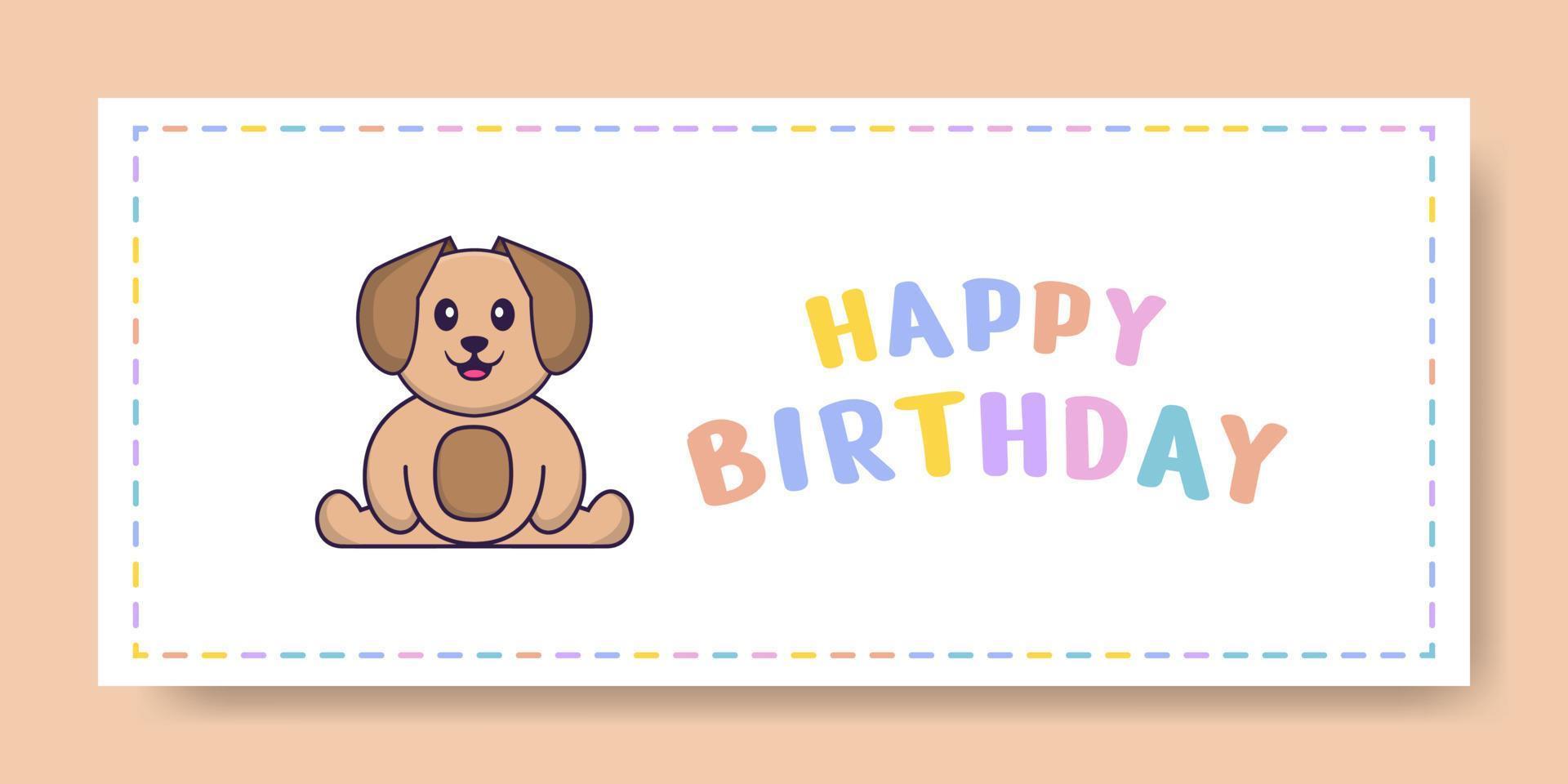 Banner de feliz cumpleaños con personaje de dibujos animados de perro lindo. ilustración vectorial vector